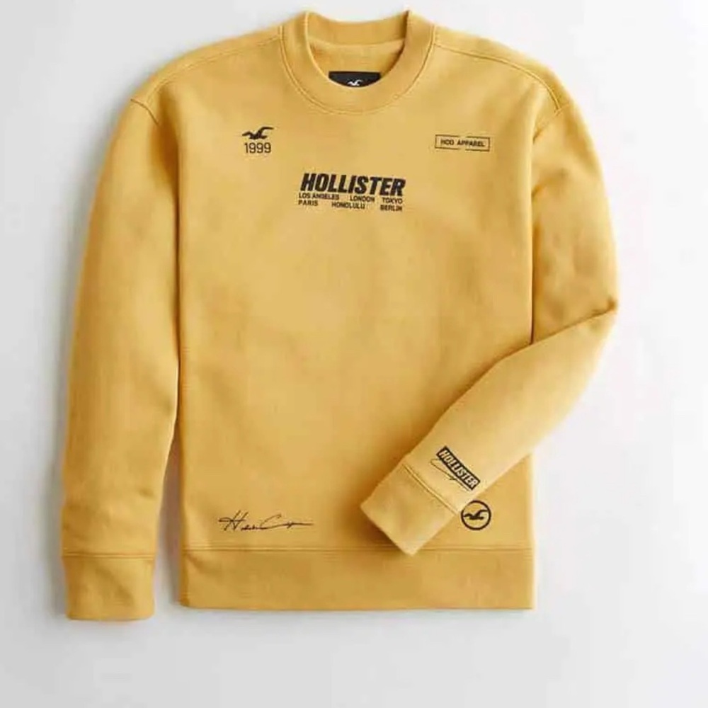 Hollister Men's Yellow Crewneck Sweatshirt size XXS
